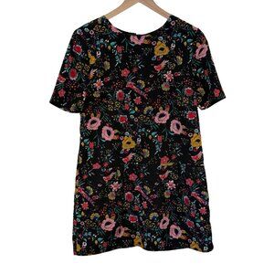 Lucca Black Floral Size M Drop Waist Short Sleeve Mini Dress